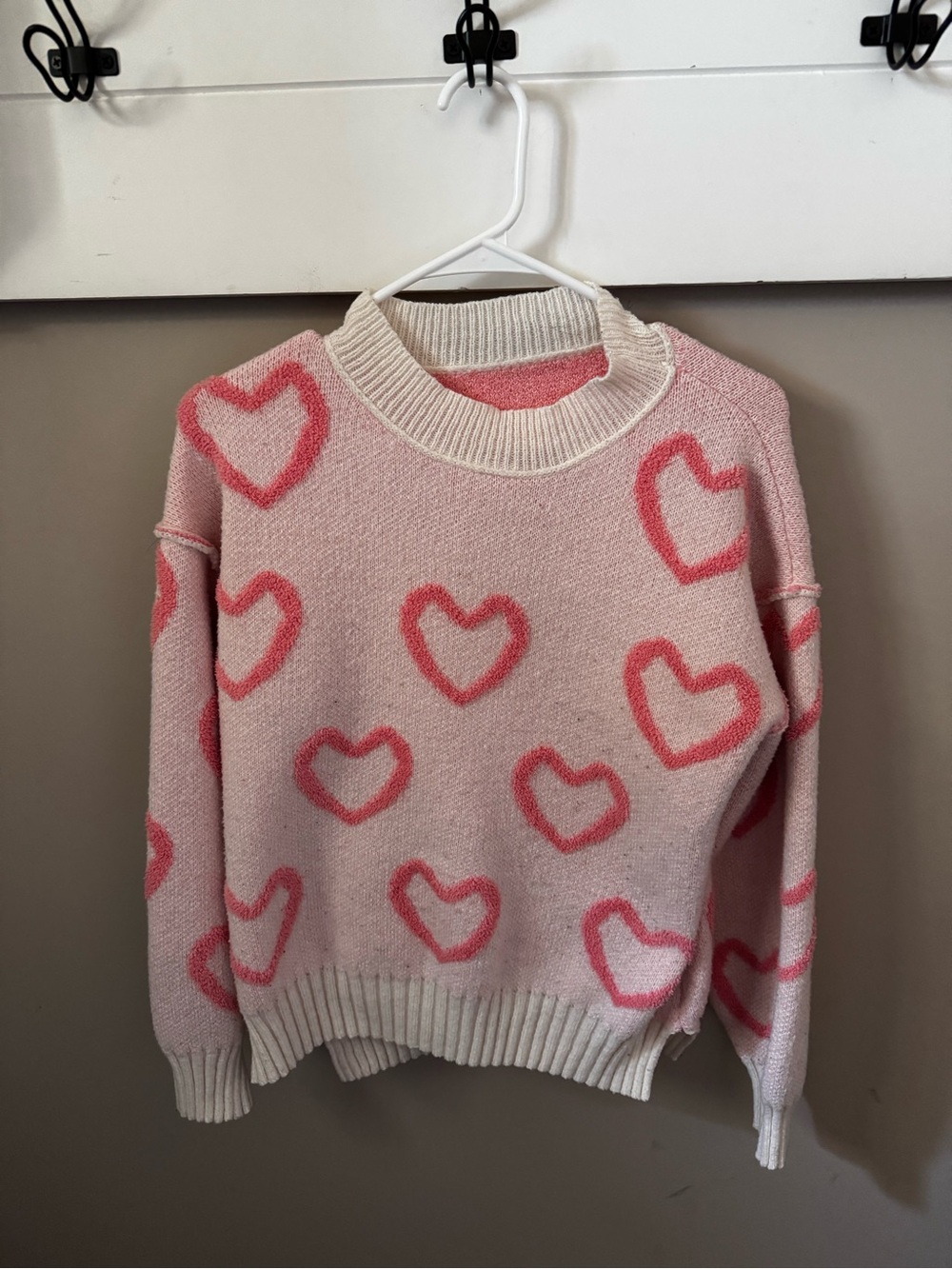 Pink Heart Pattern Crewneck Sweater - Women